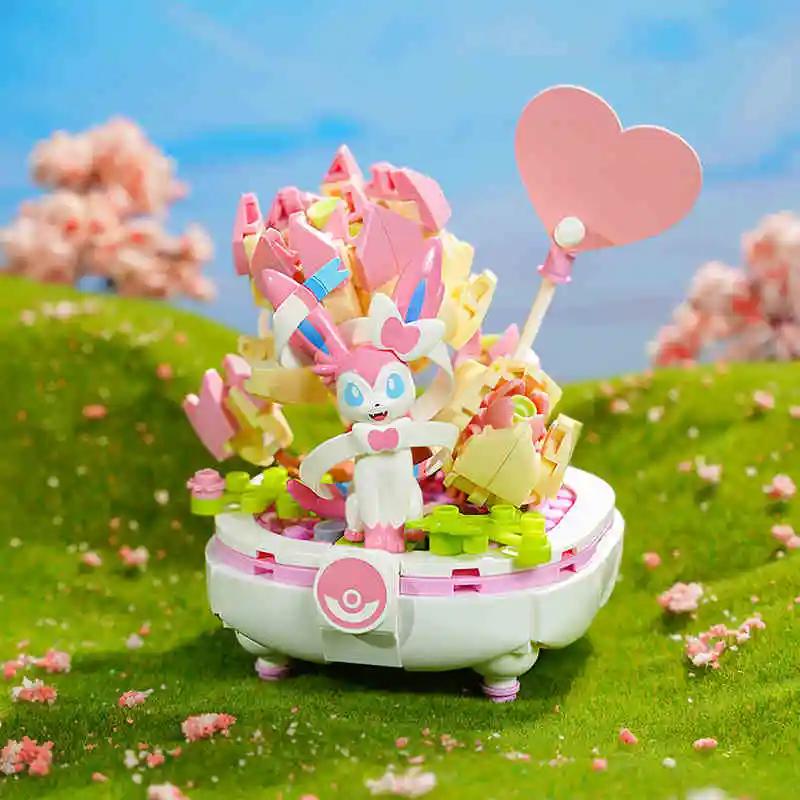 Non-Toxic Pokemon Building Blocks Pikachu Togepi Sylveon Sprigatito Flower Plant Potted Bricks Toy Desktop Decoration Collection Kids Gift