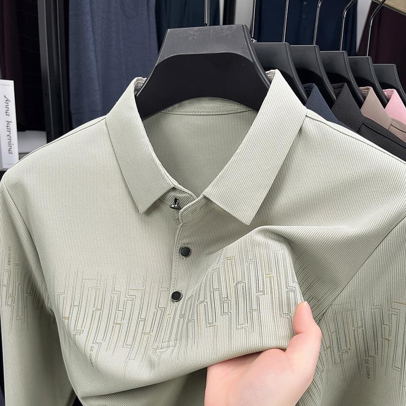 New Long-sleeved T-shirt Men in Spring and Autumn Printing Simple Elegant and Versatile Middle-aged Lapel Pullover Top