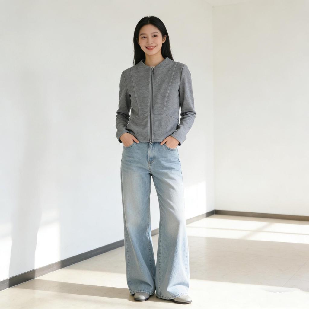 2026 Spring/Autumn Women's Slimming Short Jacket with Double Zipper & Stand-up Collar
