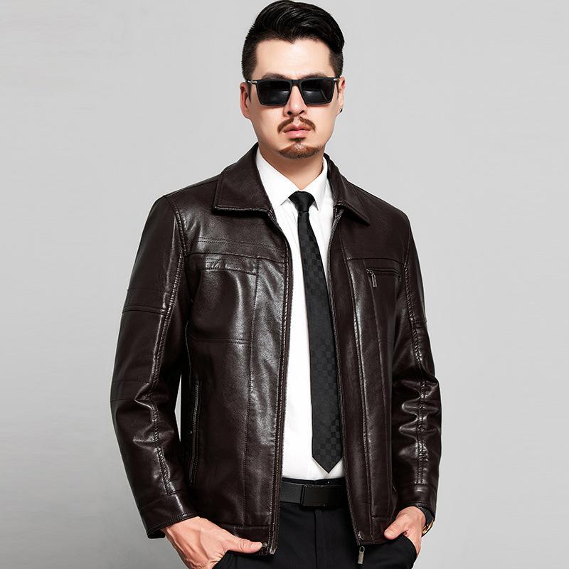 Jacket lapel men's coat solid color leather jacket new men's leather jacket casual sheepskin autumn leather jacket men's clothing