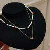 Tiger Eye French Shell Double Layer Necklace - Elegant & Versatile for Sweaters