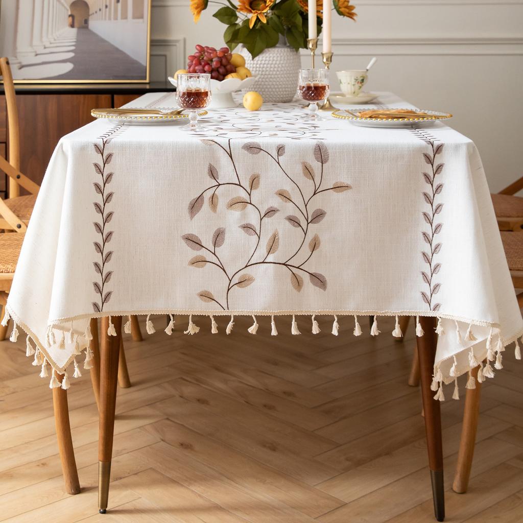 Small Fresh Fabric Tablecloth Simple Modern High-Grade Embroidery Rectangular Dining Table Cloth Coffee Table Cloth Cover Towel