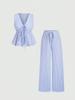 Summer Striped Casual Set: Color Block Vest & Solid Long Pants