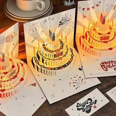 Musik Licht Happy Birthday Karte Vierstöckige Geburtstagstorte Geschenkkarte Party Partyzubehör