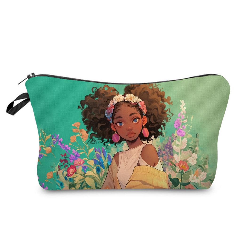 Women Black girl  Print Cosmetic Bag Toiletries Organize Travel Storage Case Bag 6425 KTB