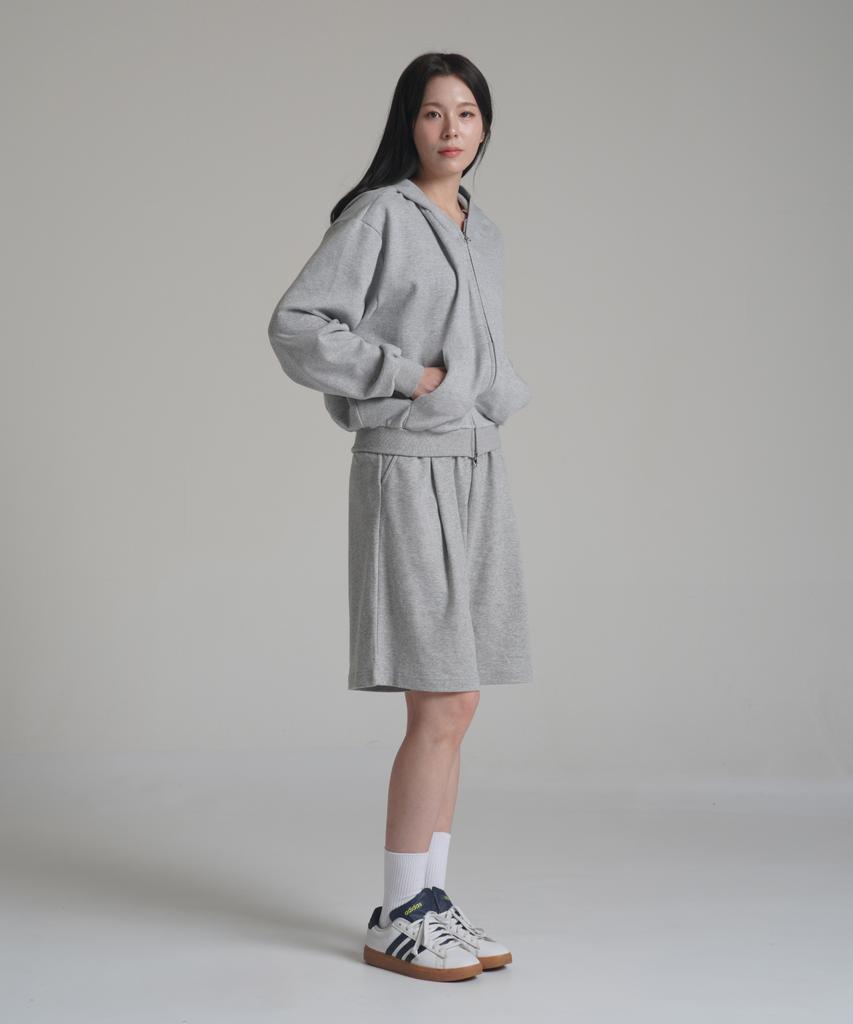 Noming Loose Fit Cropped Easy 2-Way Zip-Up Hoodie - Gray