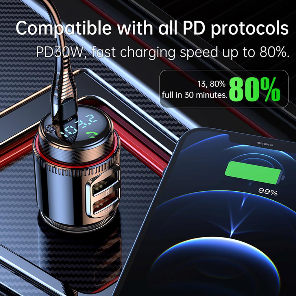 Car FM Transmitter Handsfree Calling Car Kit Car MP3 Player Type C PD 30W USB  QC3.0 Fast Charging Dual USB Car Charger