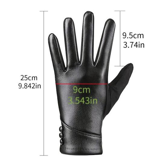 1 Pair Winter Cycling Gloves Cold-proof Plush-lined Touch Screen Windproof Faux Leather Solid Color