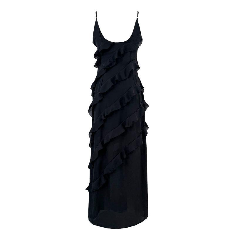 Backless Elegant Maxi Dress Women Sexy Ruffle Sundresses Sleeveless Spaghetti Strap Club Party