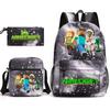 Large Capacity Schoolbag with Shoulder Strap; Student Three-piece Pencil Case Set