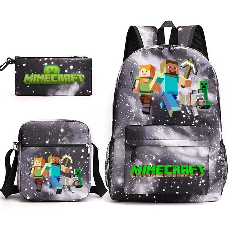 Large Capacity Schoolbag with Shoulder Strap; Student Three-piece Pencil Case Set