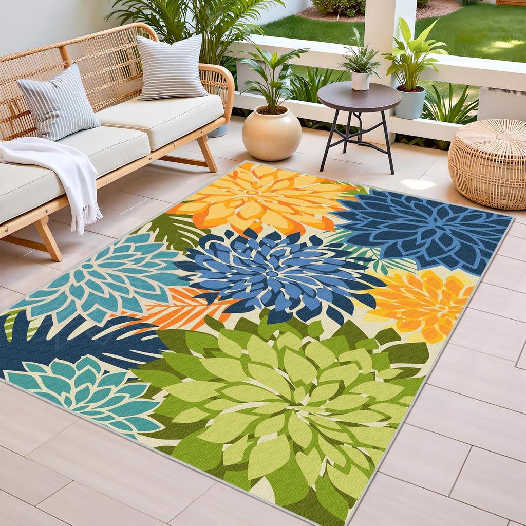 Teppich mit Blumenmuster, leuchtende Farben, Wohnzimmer, Schlafzimmer, groß, Fußmatte für den Eingangsbereich, rutschfest, Bodendekoration
