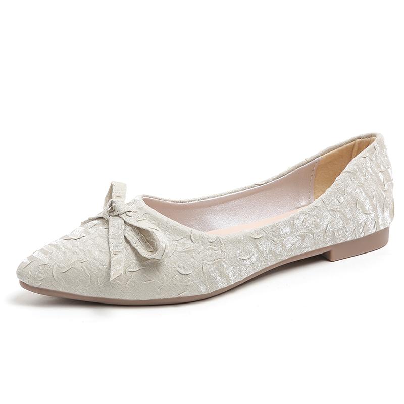 Low Top Shoes Summer New Pointed Head Shallow Mouth Cloth Surface Butterfly Knot Soft Sole Anti-slip Wear-resistant Flat Shoes