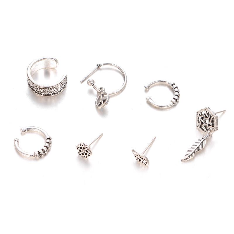 New Accessories Dream Catcher Leaf Seven-Piece Earring Set