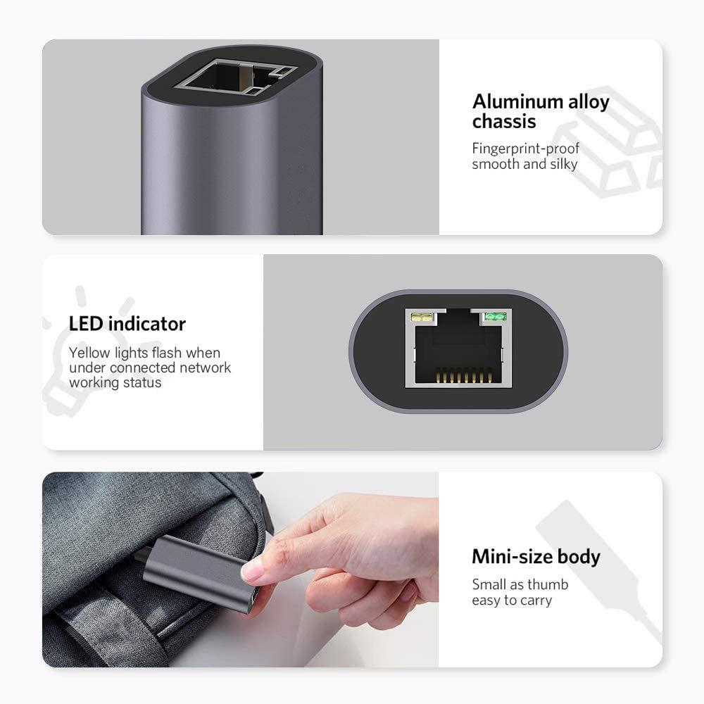 USB-C to RJ45 Gigabit Ethernet Driver-Free Adapter Cable