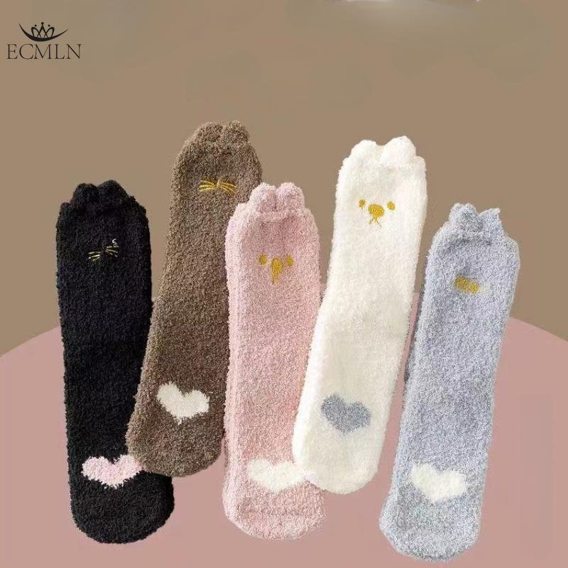 Thickened Autumn Winter Female Coral Fleece Floor Socks Warm Comfortable Plush Small Ear Cat Outdoor Home Leisure Sock