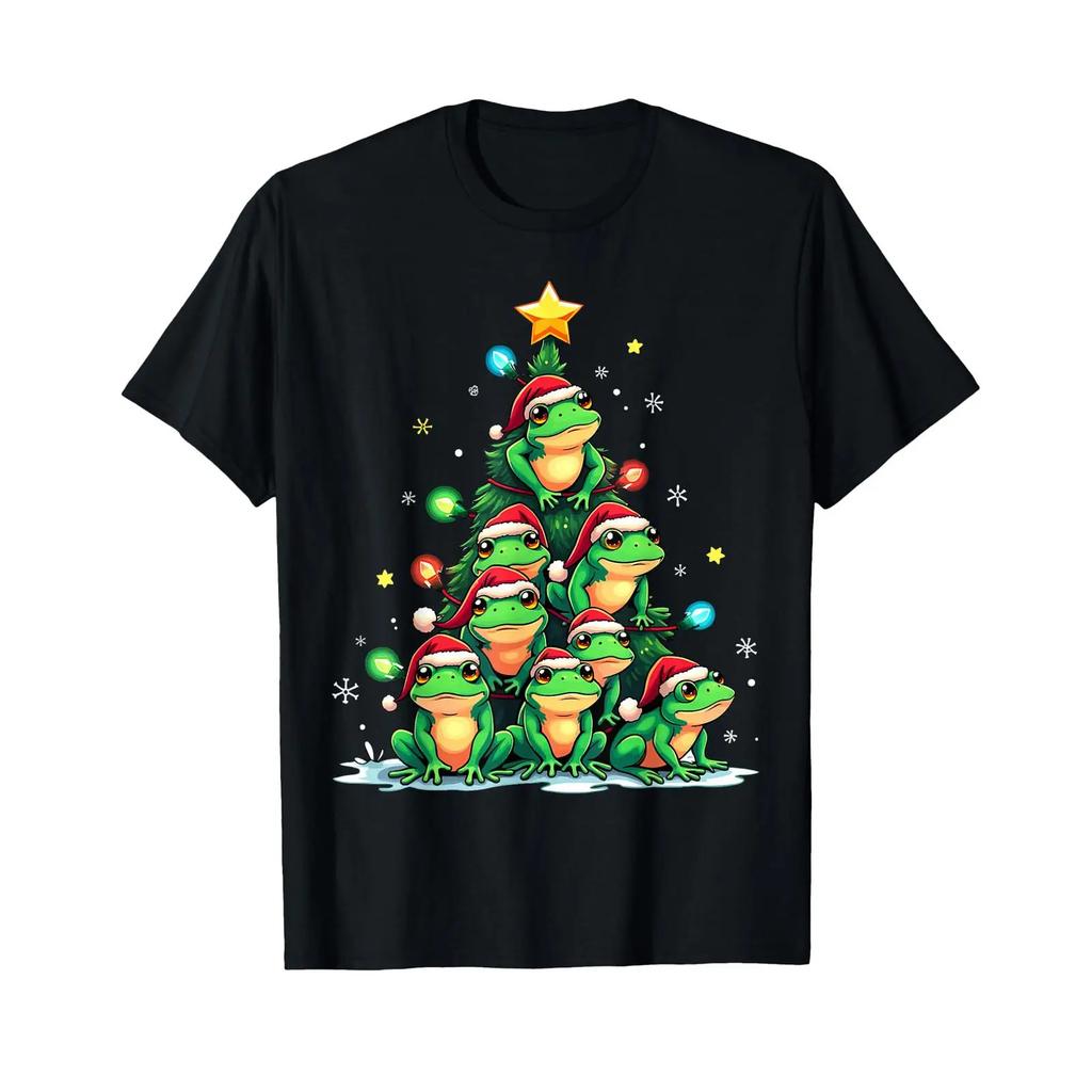 Frog Christmas Tree Funny Hopper Holiday Cute T Shirt Vintage Stylish Versatile Fashion Homme Casual Graphic Streetwear