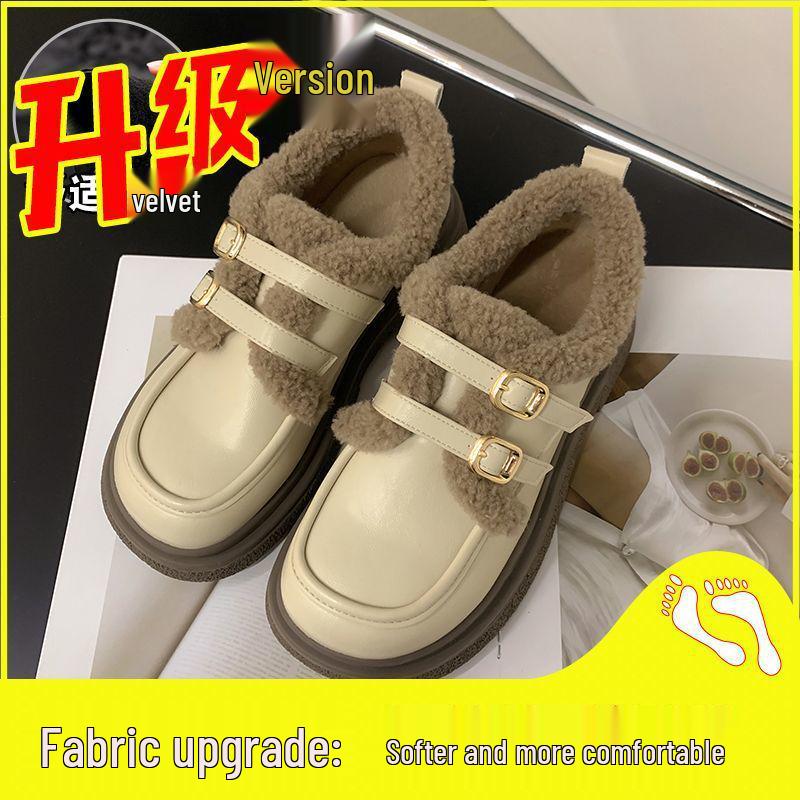 Women's Mary Jane Leather Shoes - Winter 2024 Warm, Velvet-Lined, Thick-Soled Fashion Footwear