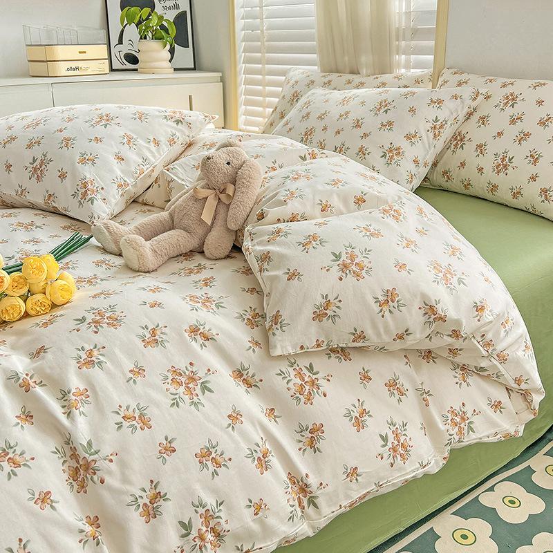 Pure Cotton Printed Four-piece Set, Pure Cotton Bed Sheet, Quilt Cover, Small Fresh Three-piece Set, Bed Home Thickened Quilt Cover