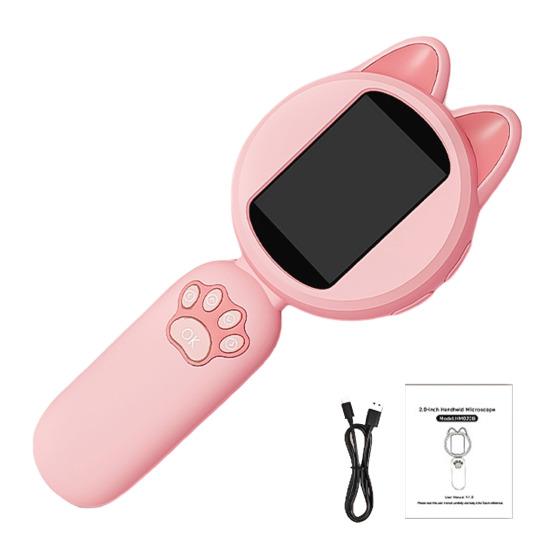 Kids Handheld Digital Microscope 2.0-Inch IPS Screen 4X Built-in Game LED Light Cartoon Pocket Microscope Camera Toddlers Adults Educational Science