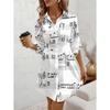 Abito a camicia da donna con stampa note musicali, colletto, bottoni, vestibilità larga, casual, da strada, quotidiano, vacanza