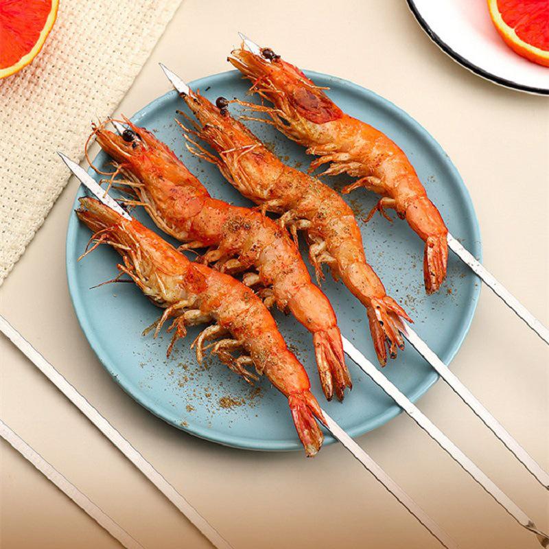 5/10Pcs Stainless Steel Barbecue Skewer Reusable BBQ Skewers with Storage Tube BBQ Needle Stick for Outdoor Camping Picnic Tool