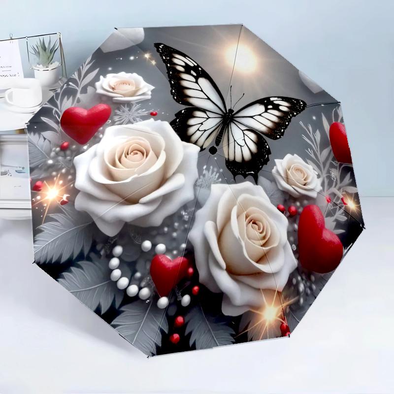 Rêves de Papillons Dans les Fleurs 8-Bâtons pour Voyage, camping, Parapluie Léger Portable Décontracté, Essentiel pour chaque famille Vacances Cadeau d'Anniversaire