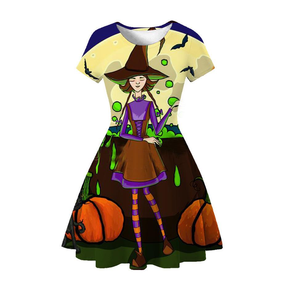 Halloween Witch Children'S Short Sleeve Dress 3D Digital Printing Pumpkin Series Children'S Dress