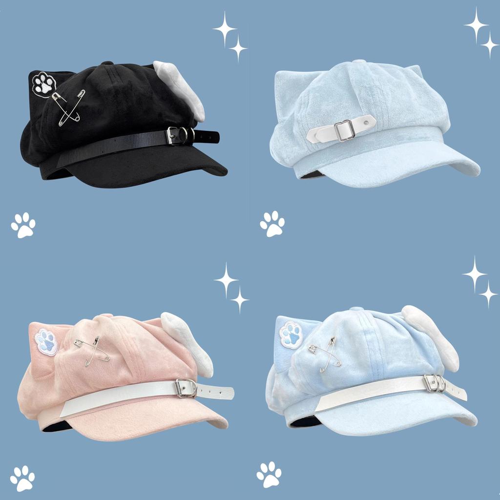 Y2k Cat Ear Beret Hat Soft Cute Anime Style For Casual Wear