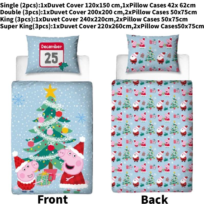 

Festive Christmas Pig Print Duvet Cover Pillowcase Set Bedding Cartoon 120x150cm