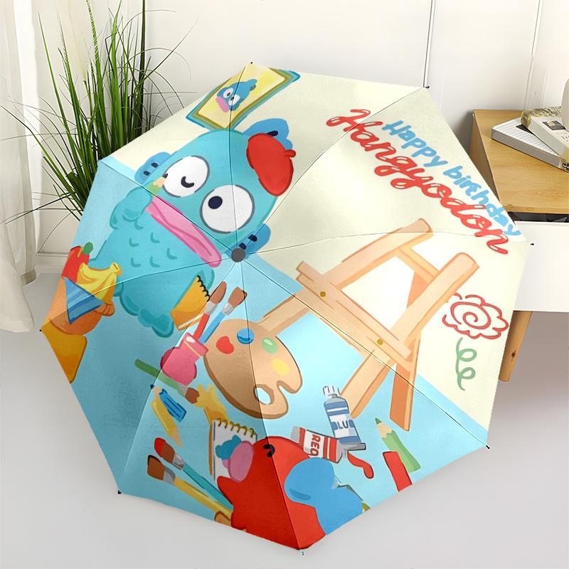 

1pc Happy Birthday Hangyodon! Automatic Folding Umbrella with Portable Tri-Fold Design, 8-Rib Iron Frame, Outdoor - Perfect Gift for Fans, Travelers,