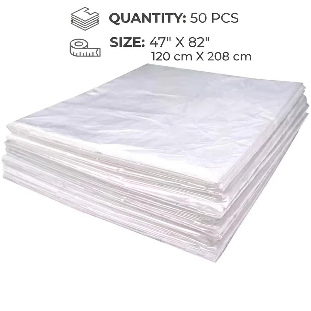50 PZ 47x82 Pollici Sacchetti Monouso per Sauna in PVC Telo Impermeabile per Avvolgimento Corpo Foglio di Plastica Rivestimenti per Coperte da Spa Protettore Igienico Uso Salone