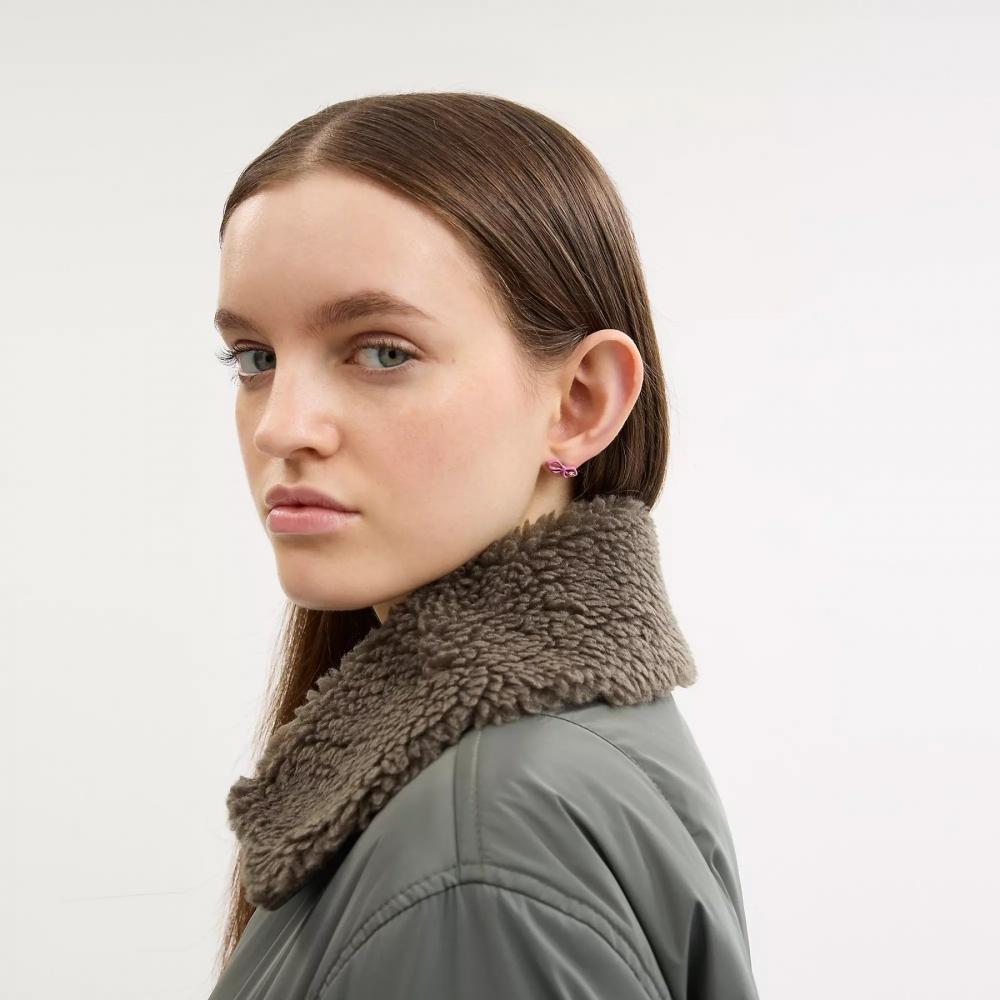 Coach Resin Mini Bow Stud Earrings Gold Pink