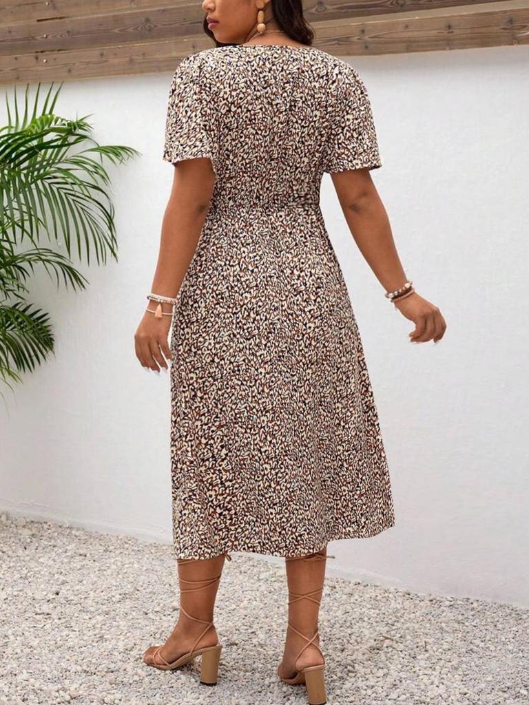 2025 European & American Summer Leopard Print Plus Size Women's Short Sleeve Dress