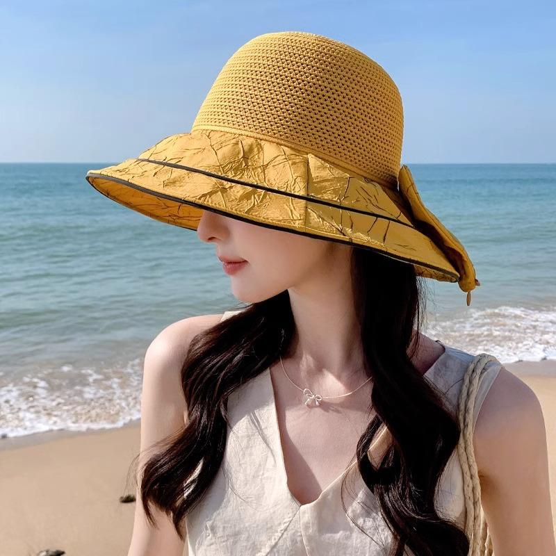Korean Version of Outdoor Travel Foldable Breathable Sun Protection Bow Fisherman Hat Hat Women Summer New Knit Sun Protection