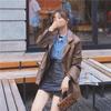 Coffee leather jacket women's spring and autumn new fashion loose small suit feeling blazer leather
