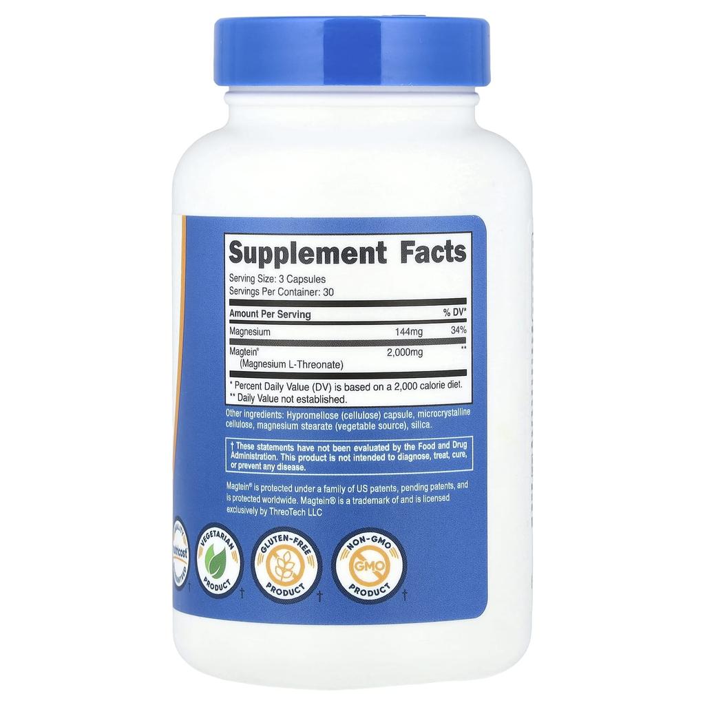 Magtein®, Magnesium L-Threonate, 90 Capsules (666Mg Per Capsule)
