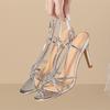 Fashion Luxury Rhinestone Narrow Strap Designer Heeled Sandals Women Summer Sexy Open Toe Silver High Heels Elegant Party Wedding Shoes