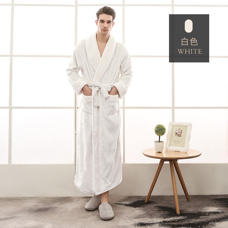 Large Size Men's Autumn Winter Thicken Warm Soft Flannel Bathrobe Couple's Luxe Robe Long Sleepwear