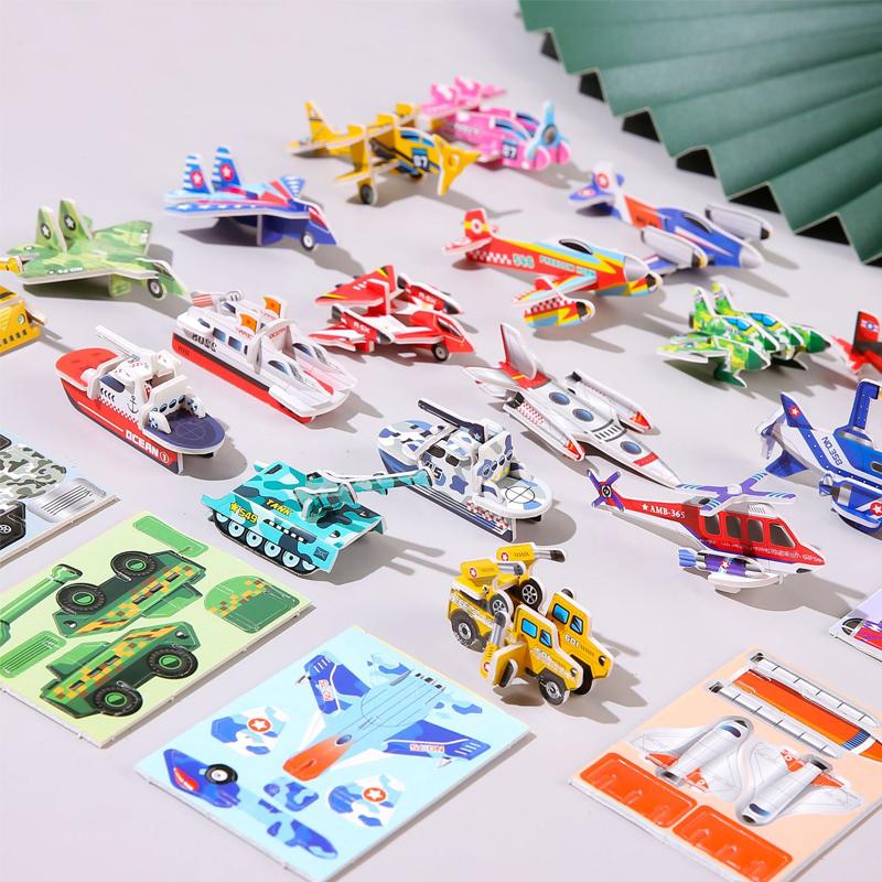30Pcs Mini Aircraft Tanks Insects Animal Model Children's DIY Creative Cartoon Jigsaw Puzzle Educational Toys Kids Birthday Gift