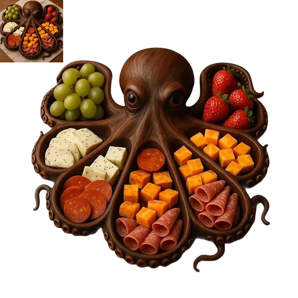 Octopus Charcuterie Platter Kitchen Serving Board with Wooden Handle for Cheese Meat Fruit Display