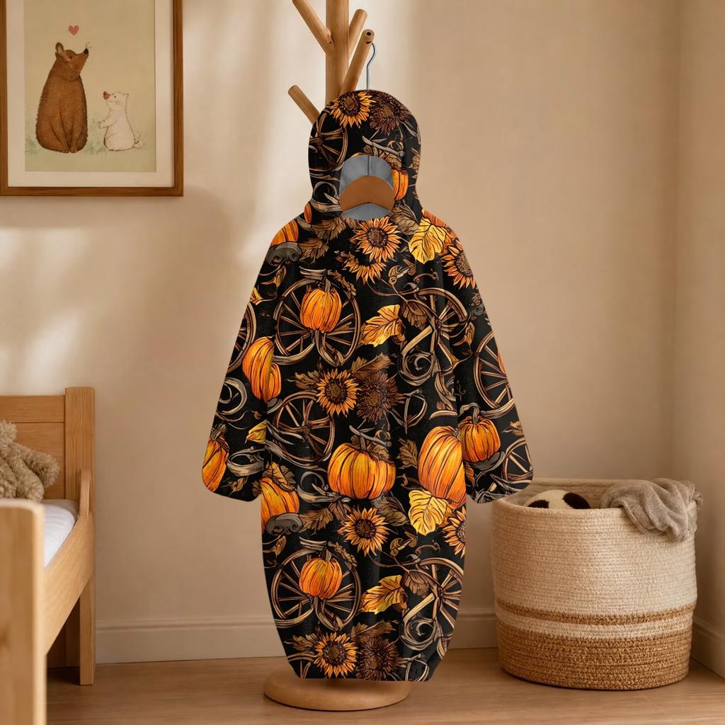 Kids Halloween Printed Flannel Romper Pajama Set for Fun Holiday Sleepwear