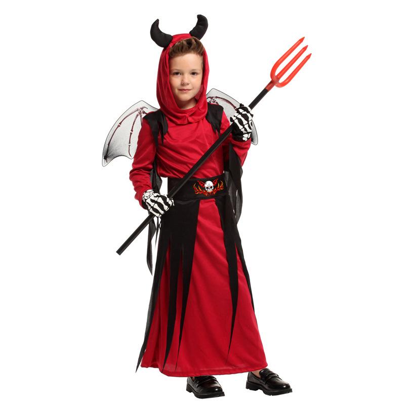 Halloween Carnival Boys Girls Scary Red Horn Devil Devilkin Costumes for Kids Child ZBHC-033