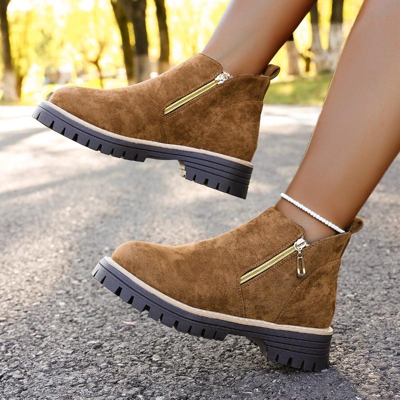 Round Head Side Zipper Martin Boots Short Boots Thick Heel New Autumn and Winter Large Size Women's Short Boots Women