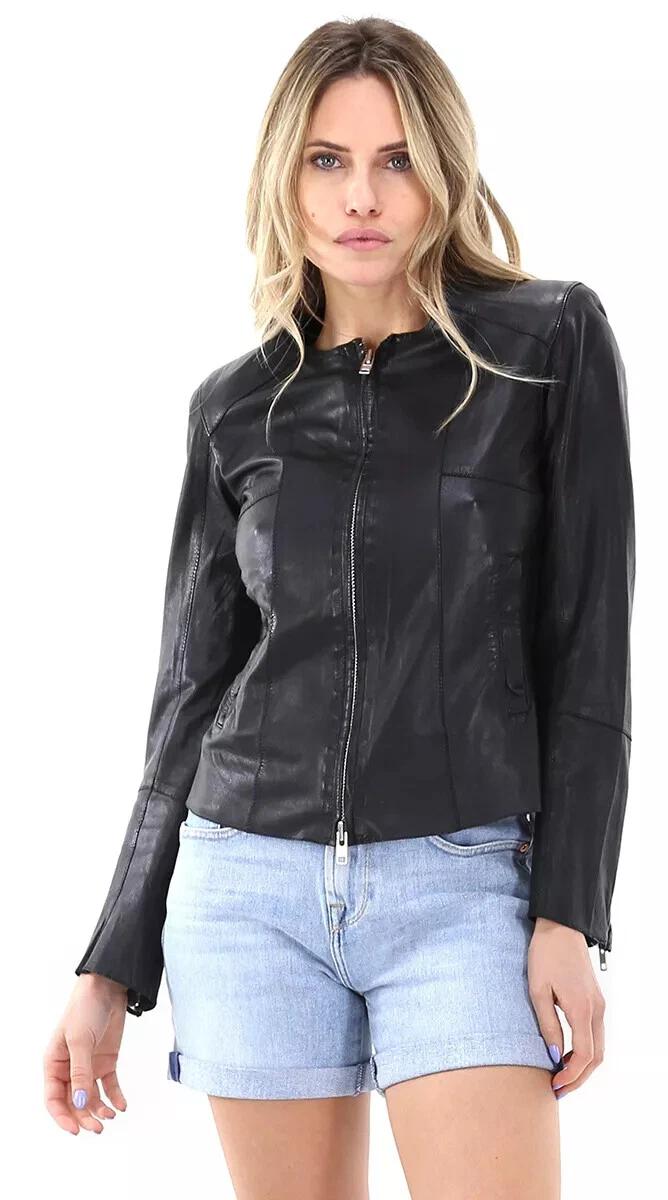 

Женская мотоциклетная куртка Черная кожа Оригинальная натуральная овчина Ручная работа Байкерская 3XL чёрный