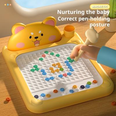 Yousheng Magnetic Stroke Drawing Board Bear Design Interactive Bead Pen Game Pattern Sketching Board Portable Travel Art Kit