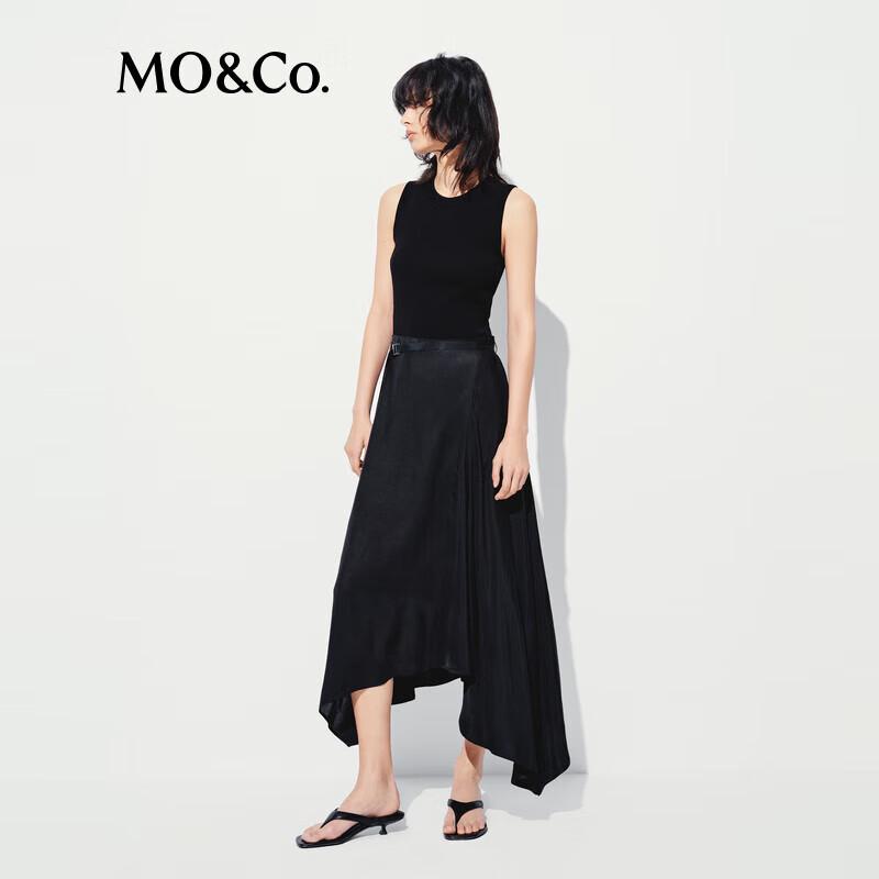 MO&Co. Knit A-Line Black Dress with Belt