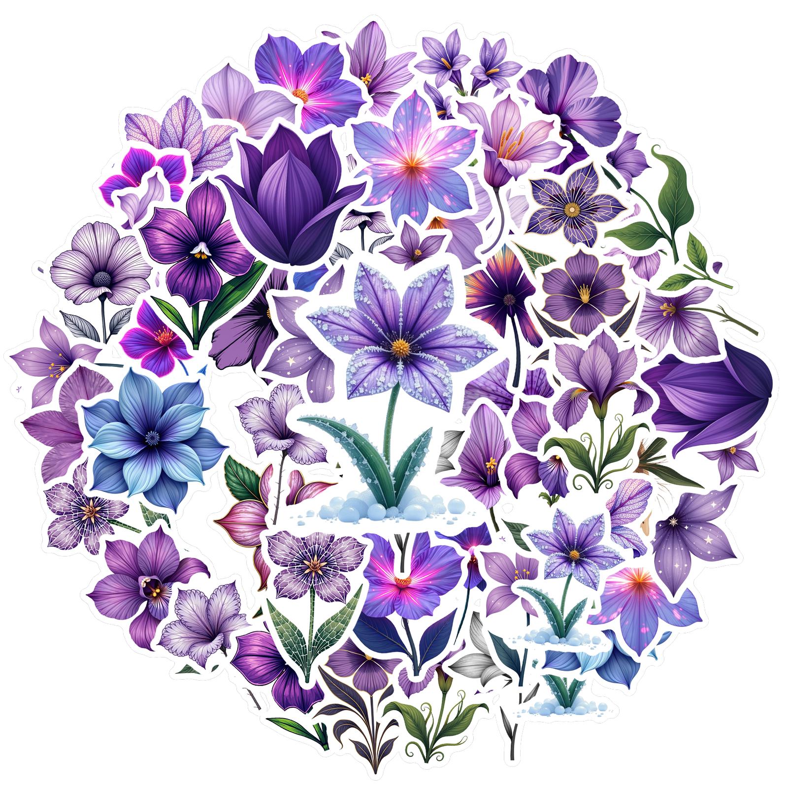 

35pcs Purple Floral Stickers Nature Flower Graffiti Sticker Diy Skateboard Phone Case Laptop Waterproof Decals School Supplies