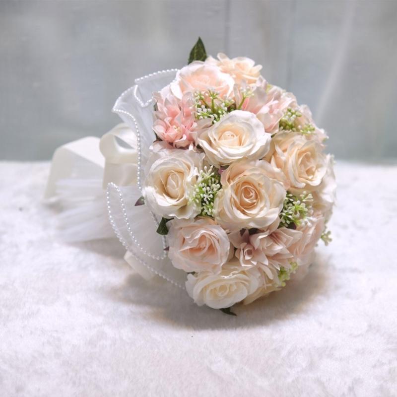 Realistic Multicolor Rose Bouquet Romantics Bridesmaids Flower Arrangement for Wedding Ceremony