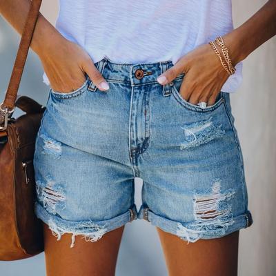 2024 Europäische und amerikanische Street Fashion zerrissene, gerade Jeansshorts mit weitem Bein für Damen